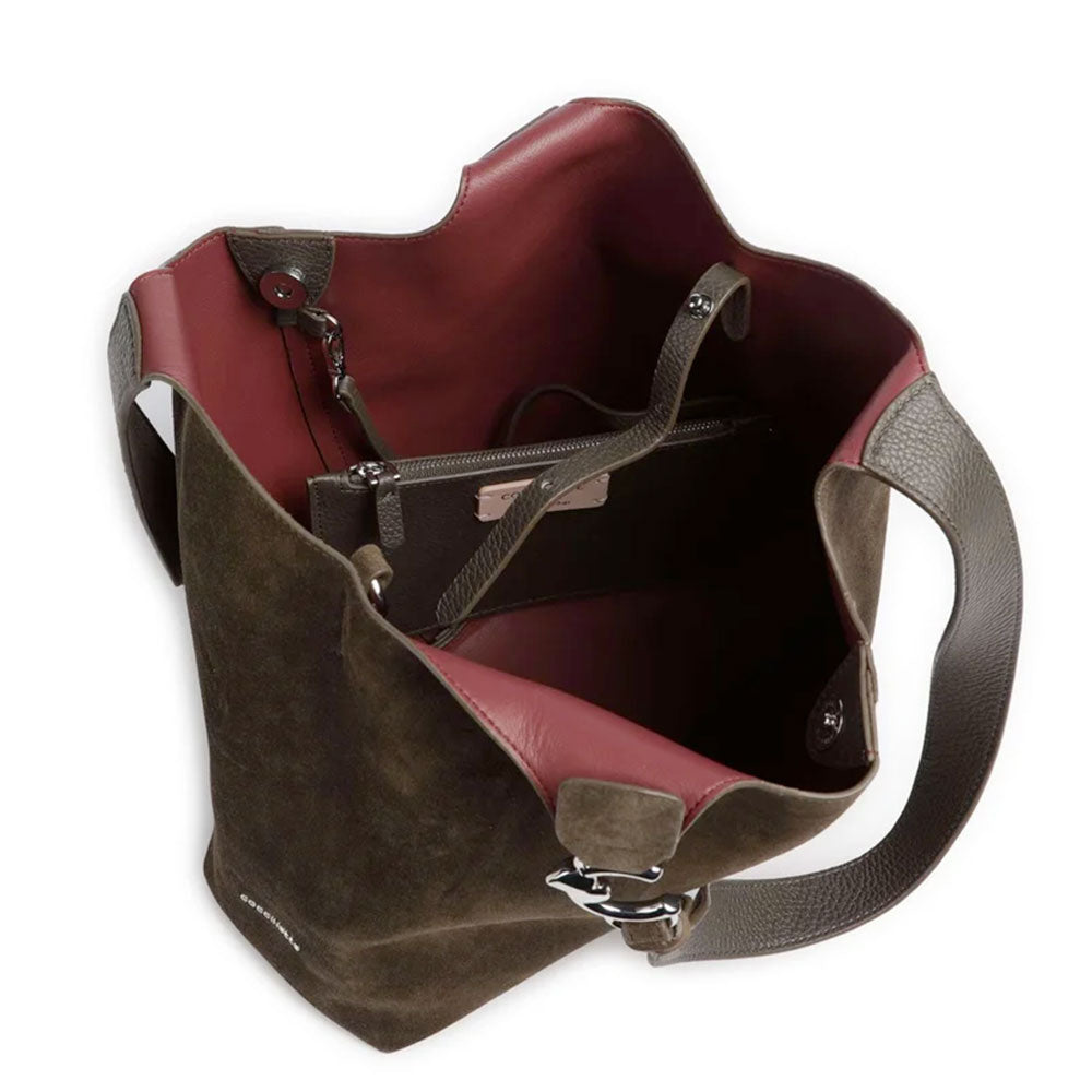 Damen-Schultertasche COCCINELLE aus Wildleder Modell C-Easy in Fango