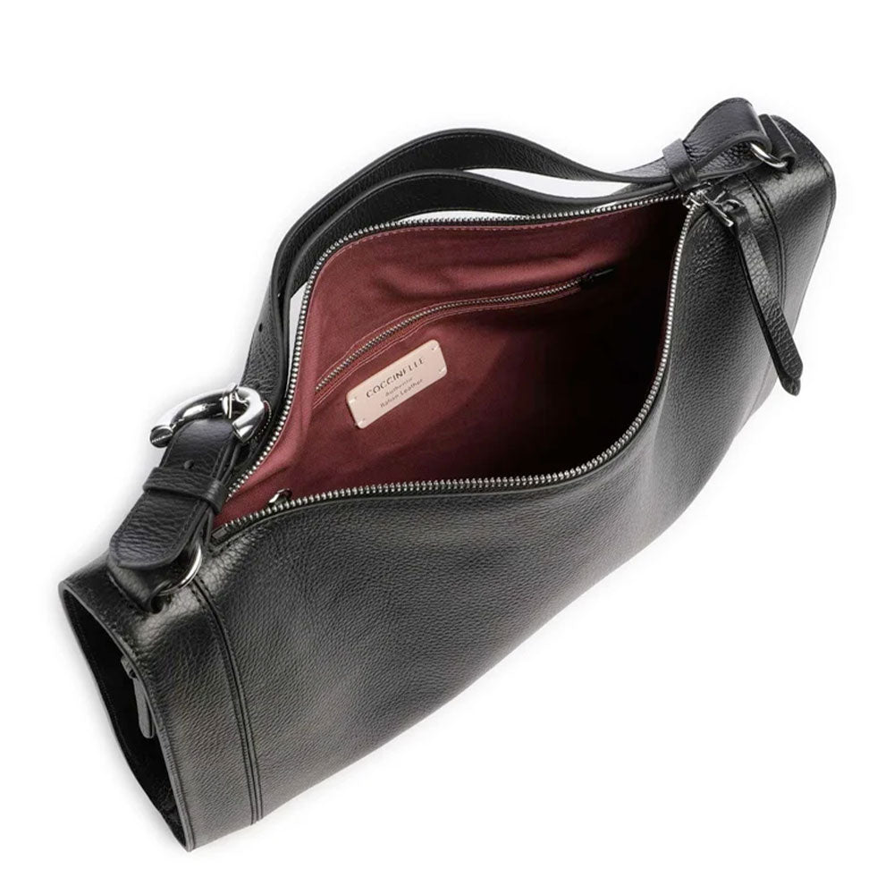 Women's Black Leather Hobo Shoulder Bag COCCINELLE Elinor