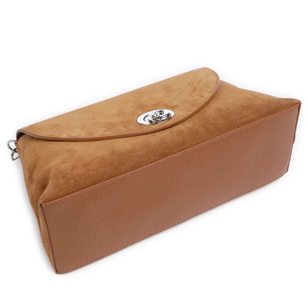 Borsa Donna a Spalla COCCINELLE Linea Nikla in Pelle Scamosciata Colore Cognac