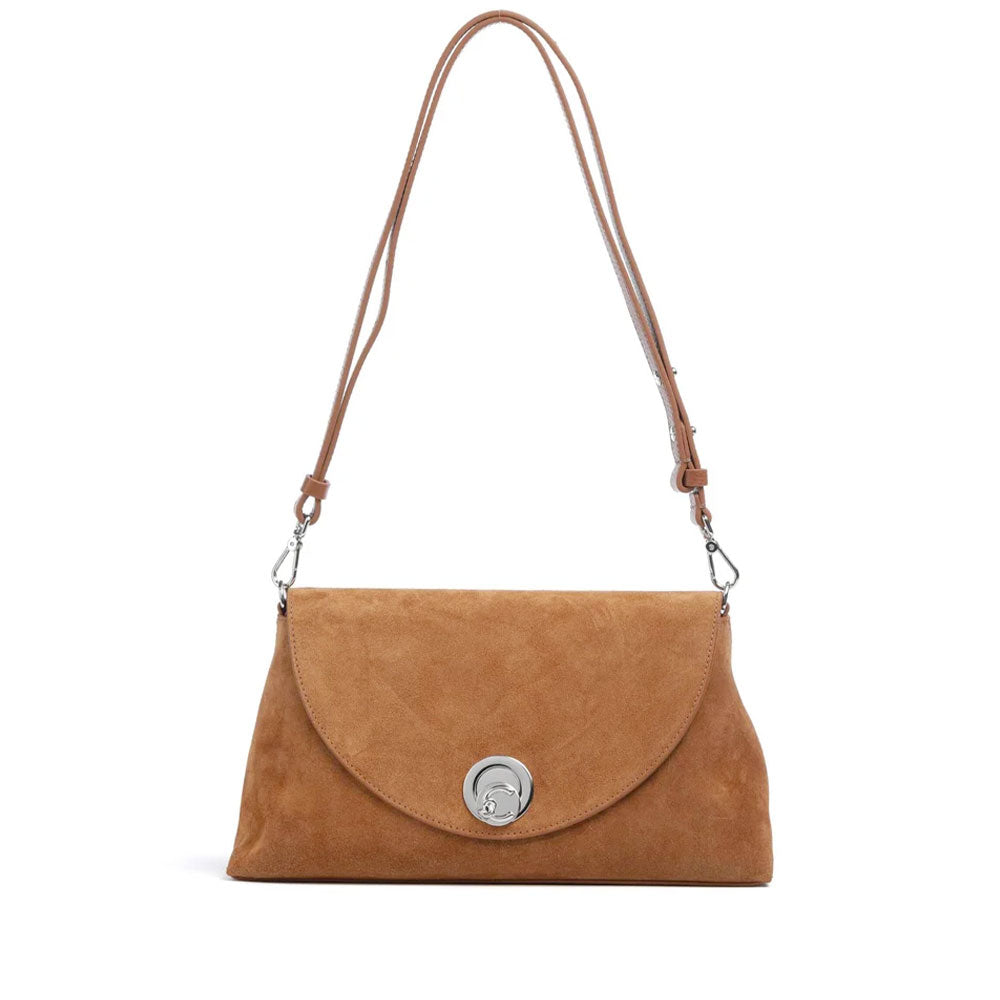 Borsa Donna a Spalla COCCINELLE Linea Nikla in Pelle Scamosciata Colore Cognac