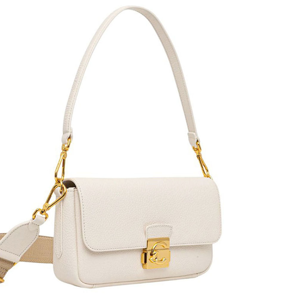 Damen-Schultertasche COCCINELLE aus genarbtem Leder Modell C-Me in Pearl