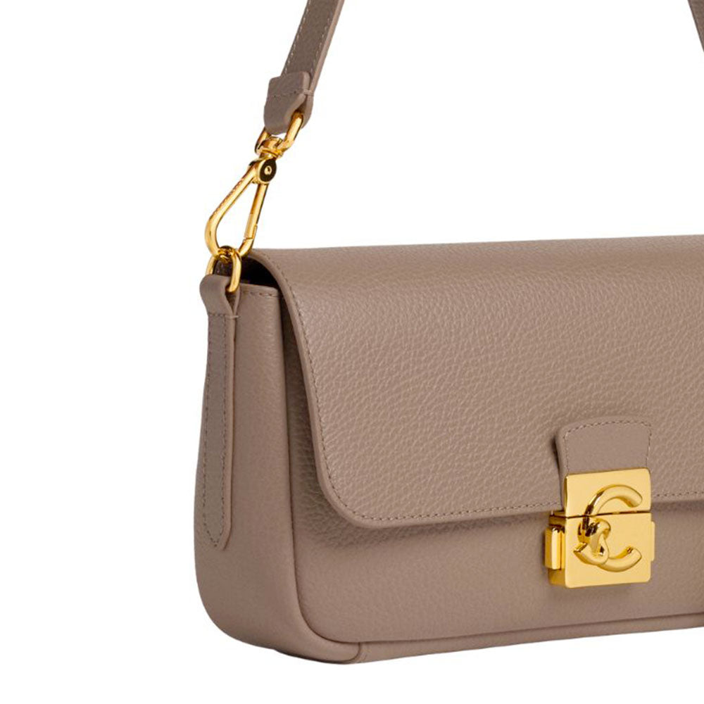Damen-Schultertasche COCCINELLE aus genarbtem Leder Modell C-Me in Warm Taupe