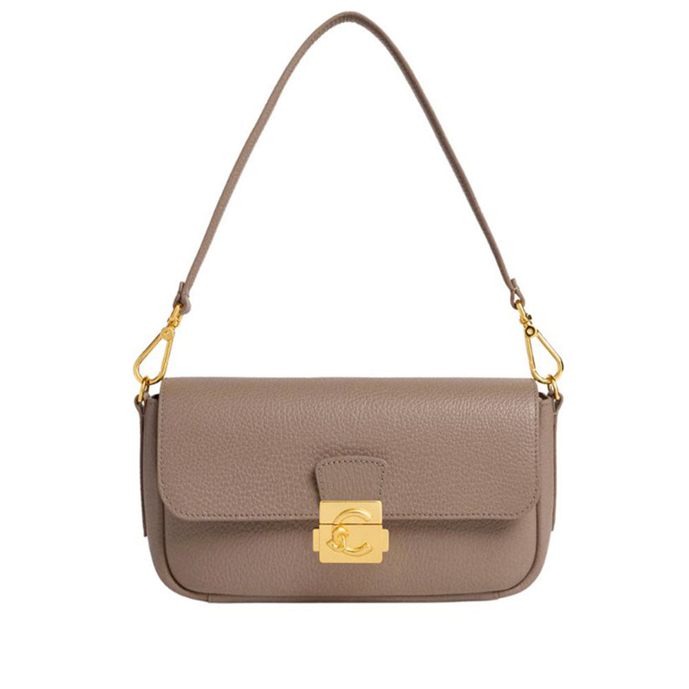 Damen-Schultertasche COCCINELLE aus genarbtem Leder Modell C-Me in Warm Taupe