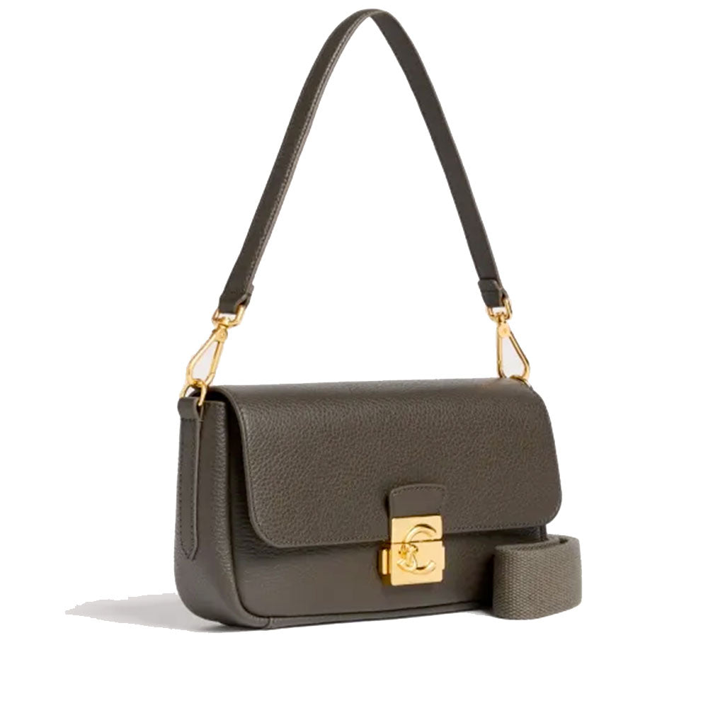 Borsa Donna a Spalla COCCINELLE in Pelle Martellata linea C-Me Colore Fango