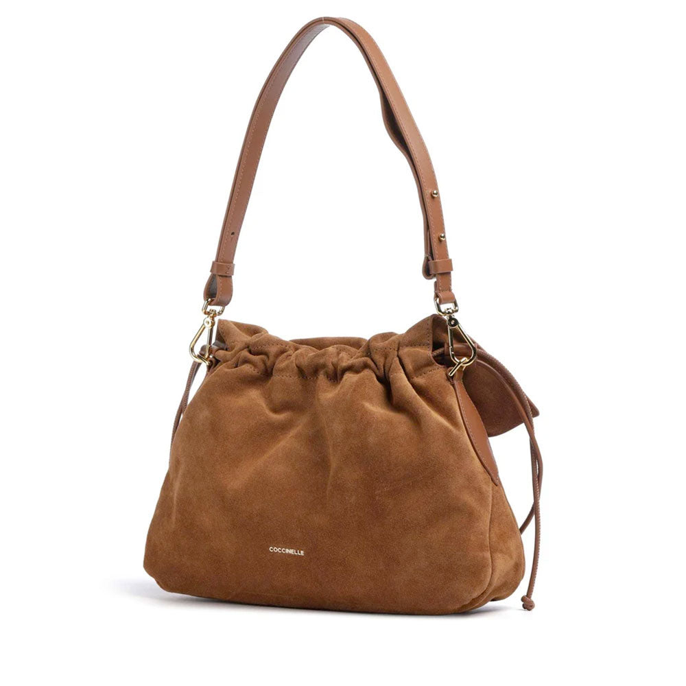 Borsa Donna Hobo a Spalla COCCINELLE in Pelle Scamosciata linea Lidia Colore Cognac
