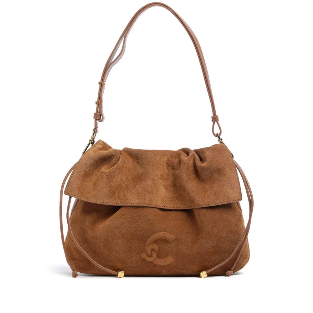 Borsa Donna Hobo a Spalla COCCINELLE in Pelle Scamosciata linea Lidia Colore Cognac