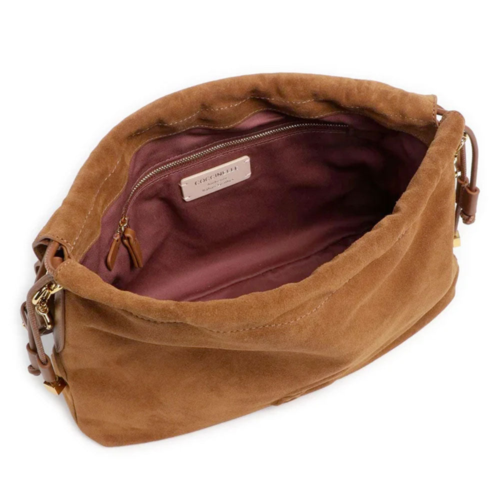 Borsa Donna Hobo a Spalla COCCINELLE in Pelle Scamosciata linea Lidia Colore Cognac