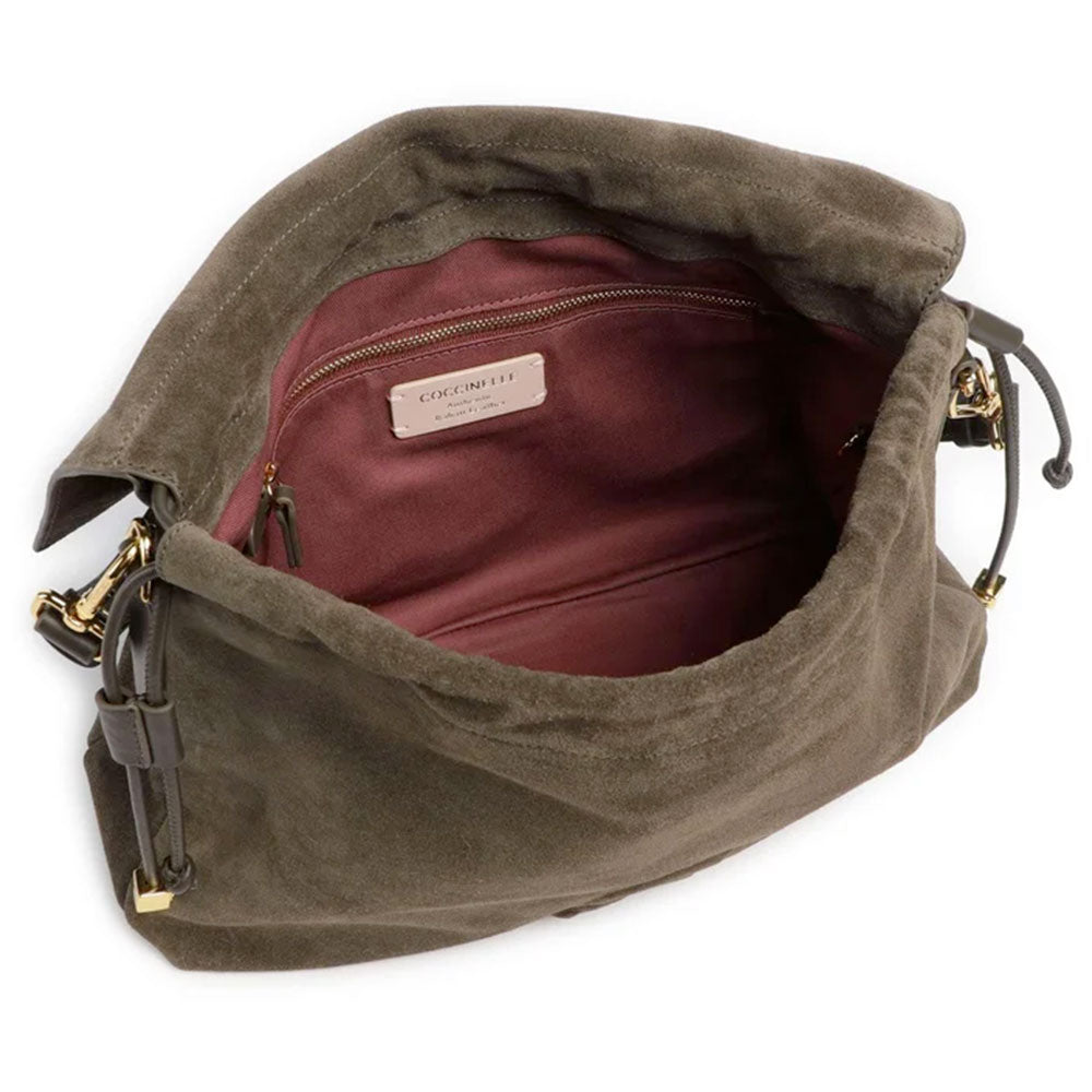 Borsa Donna Hobo a Spalla COCCINELLE in Pelle Scamosciata linea Lidia Colore Fango