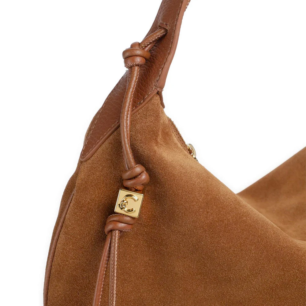 Borsa Donna a Hobo Spalla COCCINELLE in Pelle Scamosciata linea Thess Suede Colore Cognac