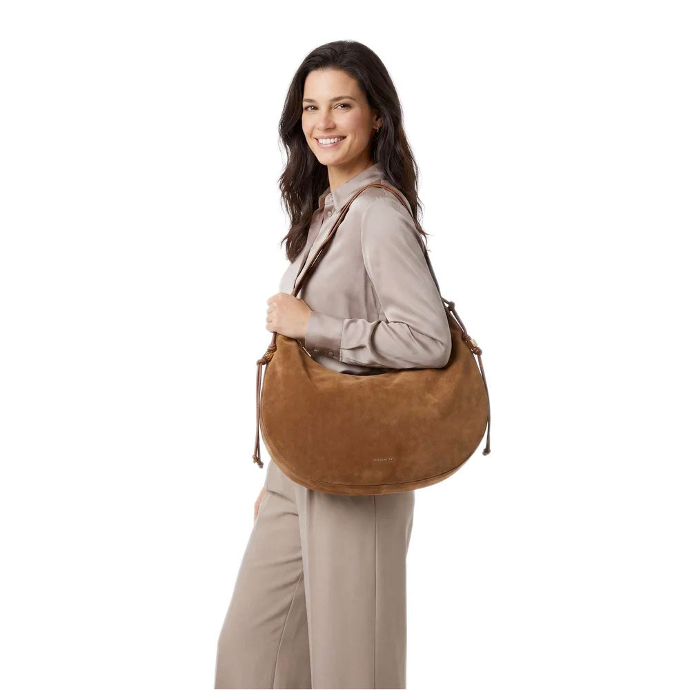 Borsa Donna a Hobo Spalla COCCINELLE in Pelle Scamosciata linea Thess Suede Colore Brunette