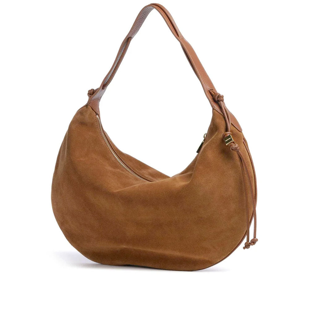 Borsa Donna a Hobo Spalla COCCINELLE in Pelle Scamosciata linea Thess Suede Colore Cognac