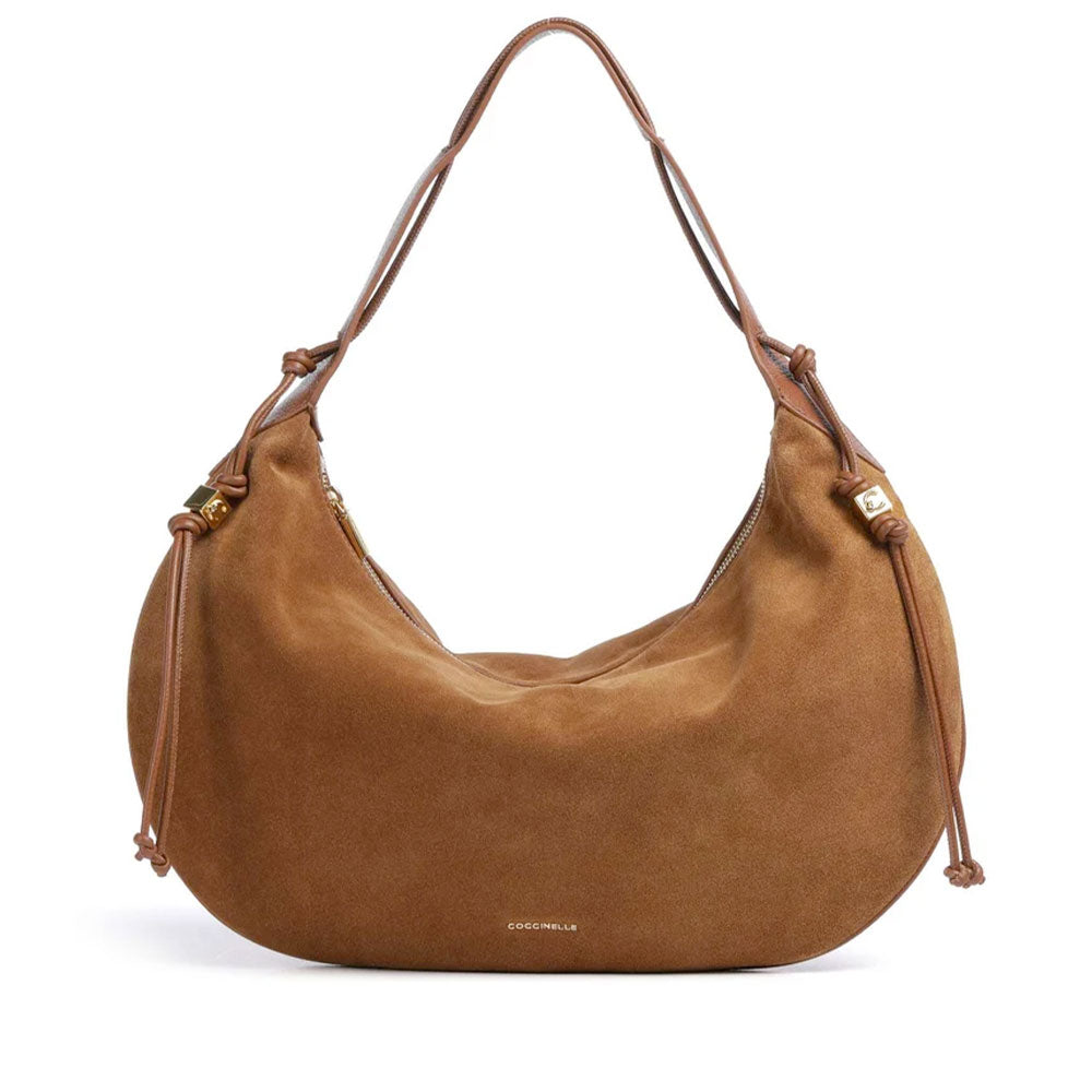 Borsa Donna a Hobo Spalla COCCINELLE in Pelle Scamosciata linea Thess Suede Colore Cognac