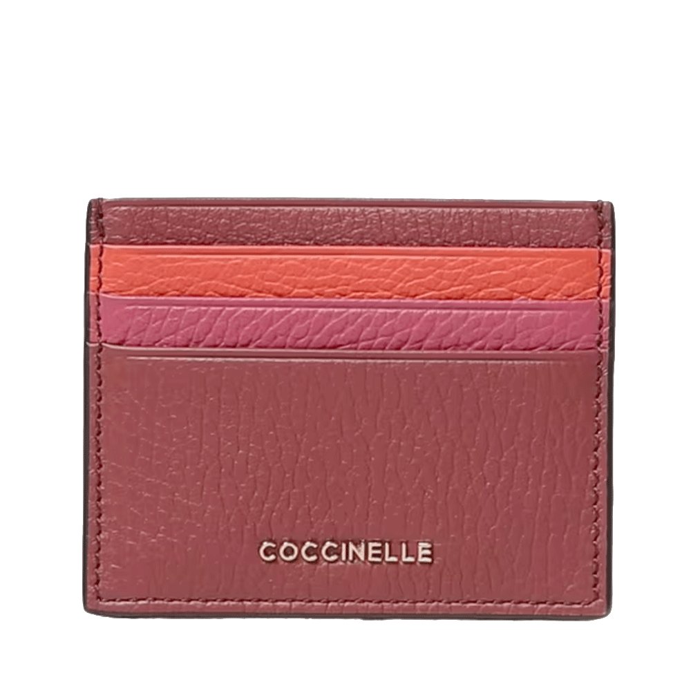 Portacarte Donna COCCINELLE in Pelle Brandy - Grenadine Red - Rosewood Linea Metallic Tricolor
