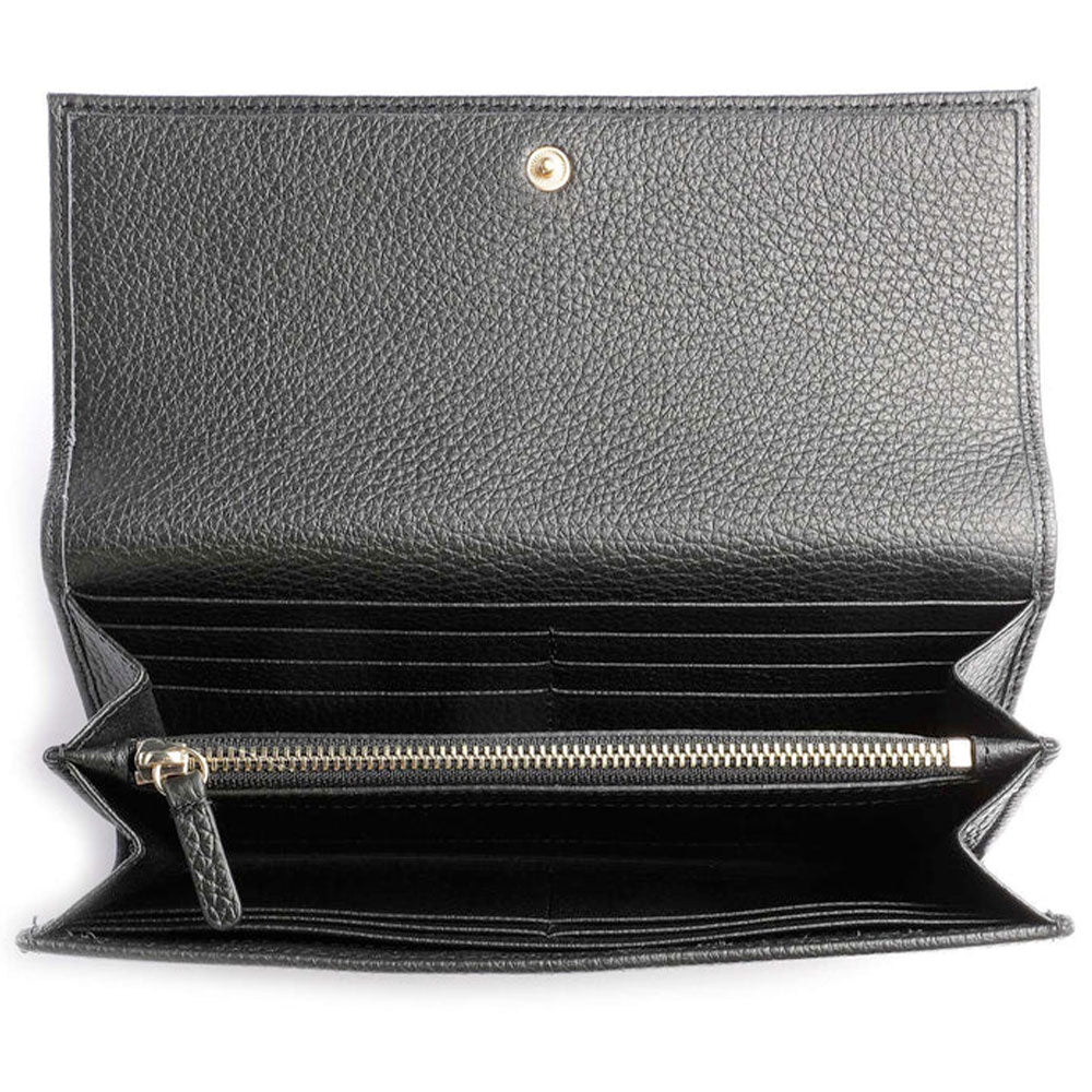 Portafoglio Donna COCCINELLE in Pelle Chiuso con Bottone Colore Nero Linea Metallic Soft