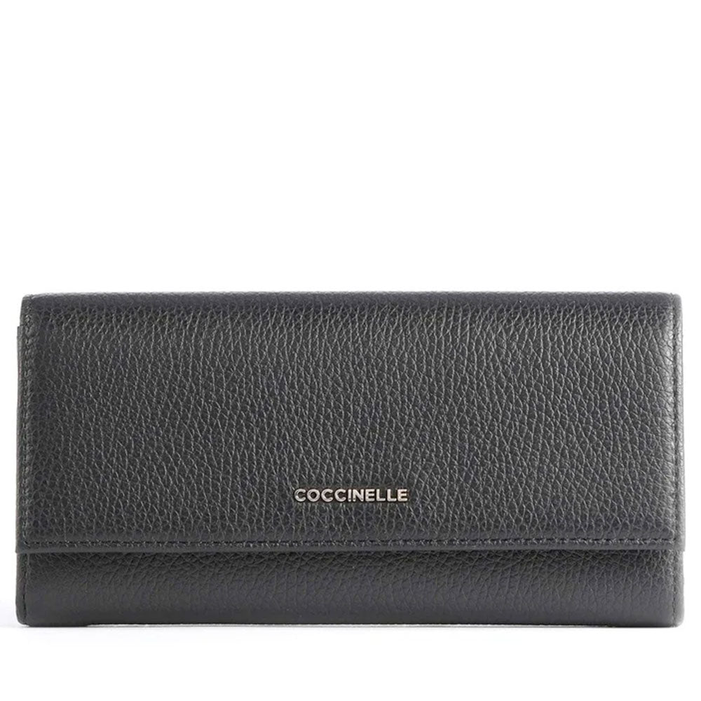 Portafoglio Donna COCCINELLE in Pelle Chiuso con Bottone Colore Nero Linea Metallic Soft