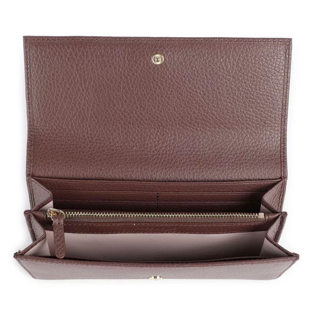 Portafoglio Donna COCCINELLE in Pelle Chiuso con Bottone Colore Berry Linea Metallic Soft