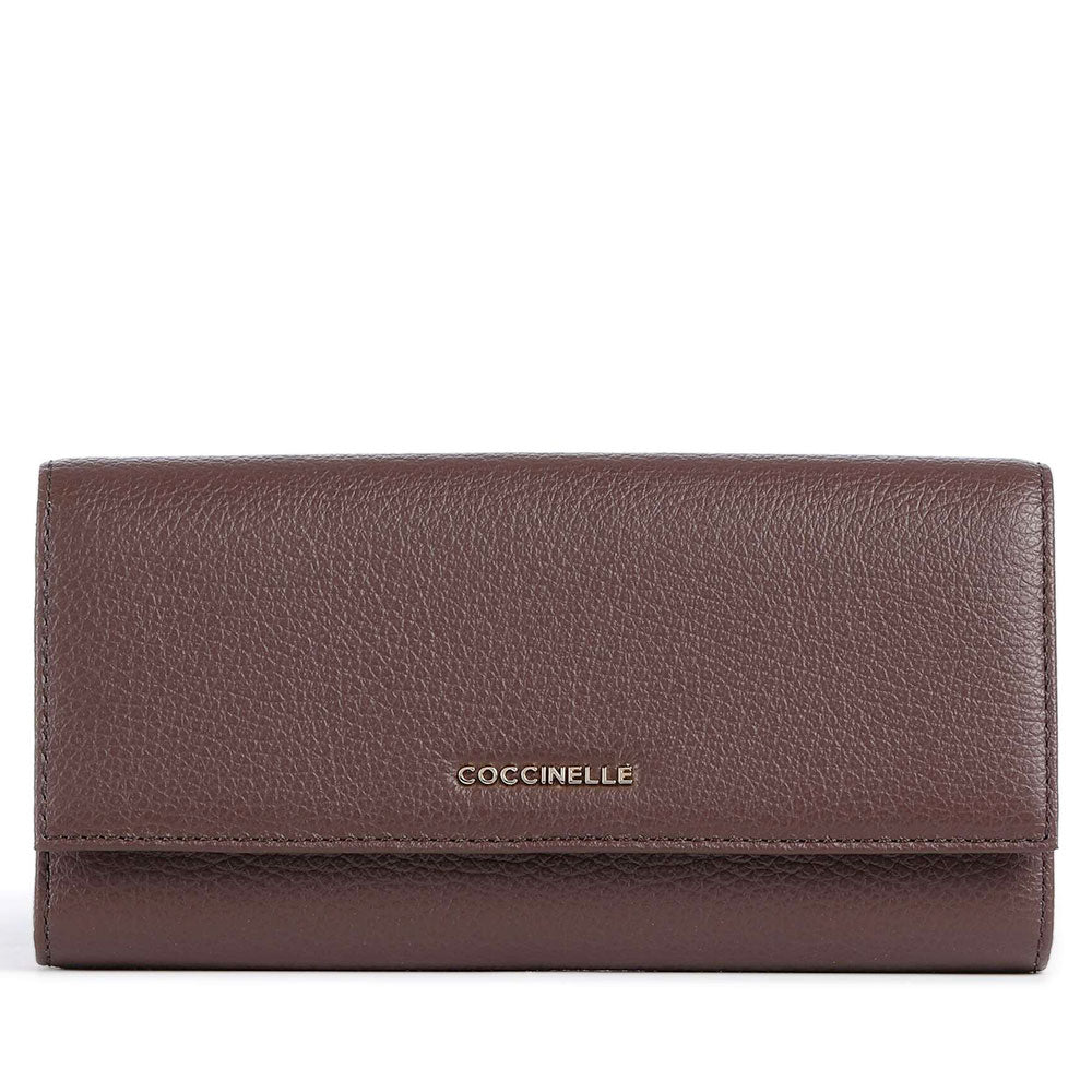 Portafoglio Donna COCCINELLE in Pelle Chiuso con Bottone Colore Berry Linea Metallic Soft