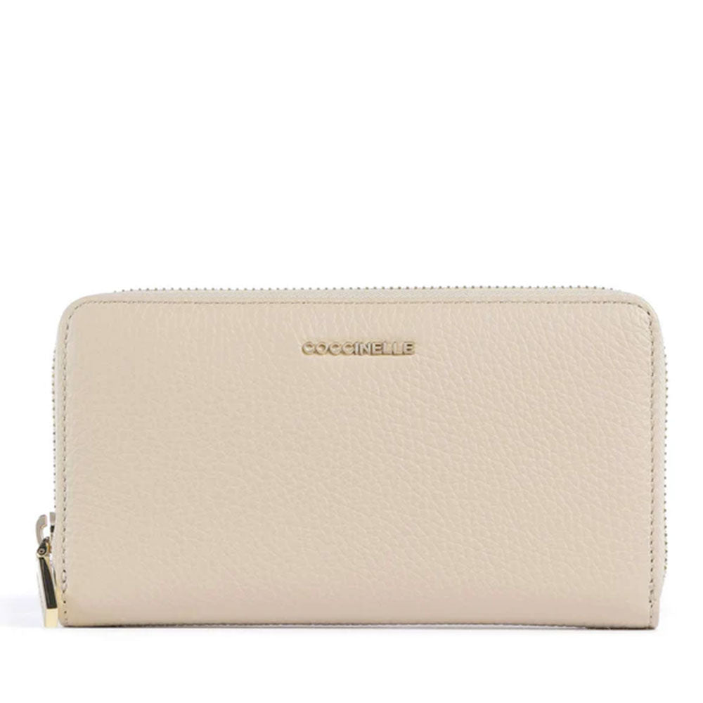 Portafoglio Donna COCCINELLE Zip Around in Pelle Sandshell Linea Metallic Soft