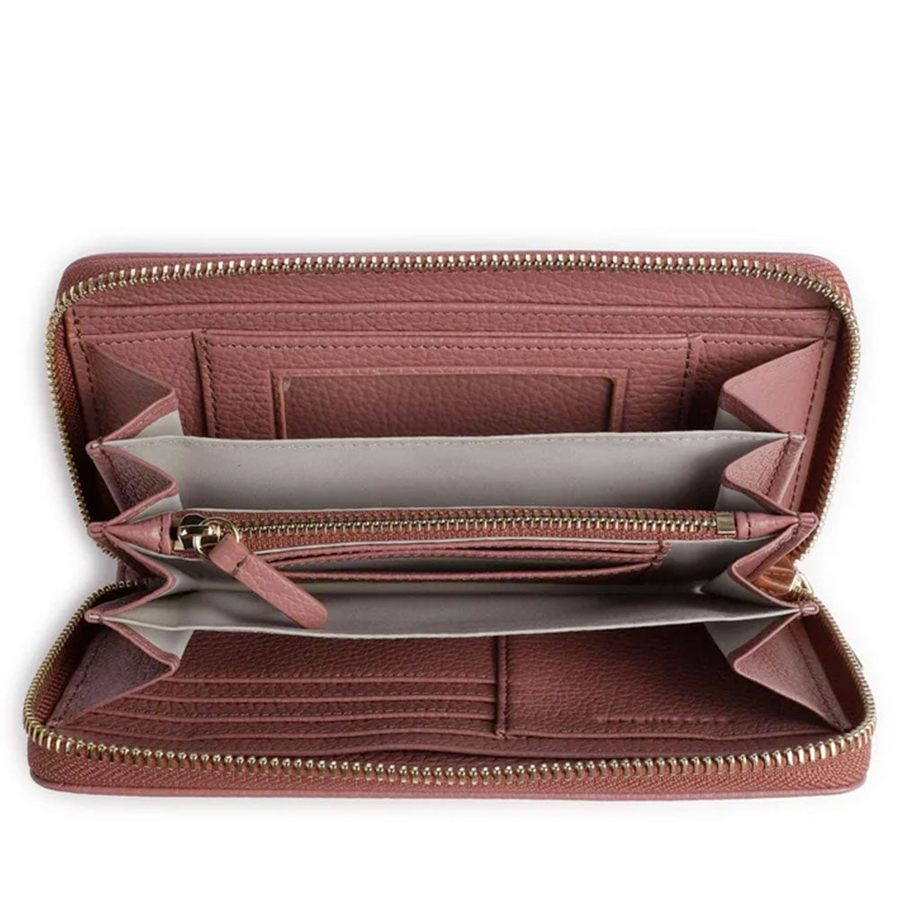 Portafoglio Donna COCCINELLE Zip Around in Pelle Winter Rose Linea Metallic Soft