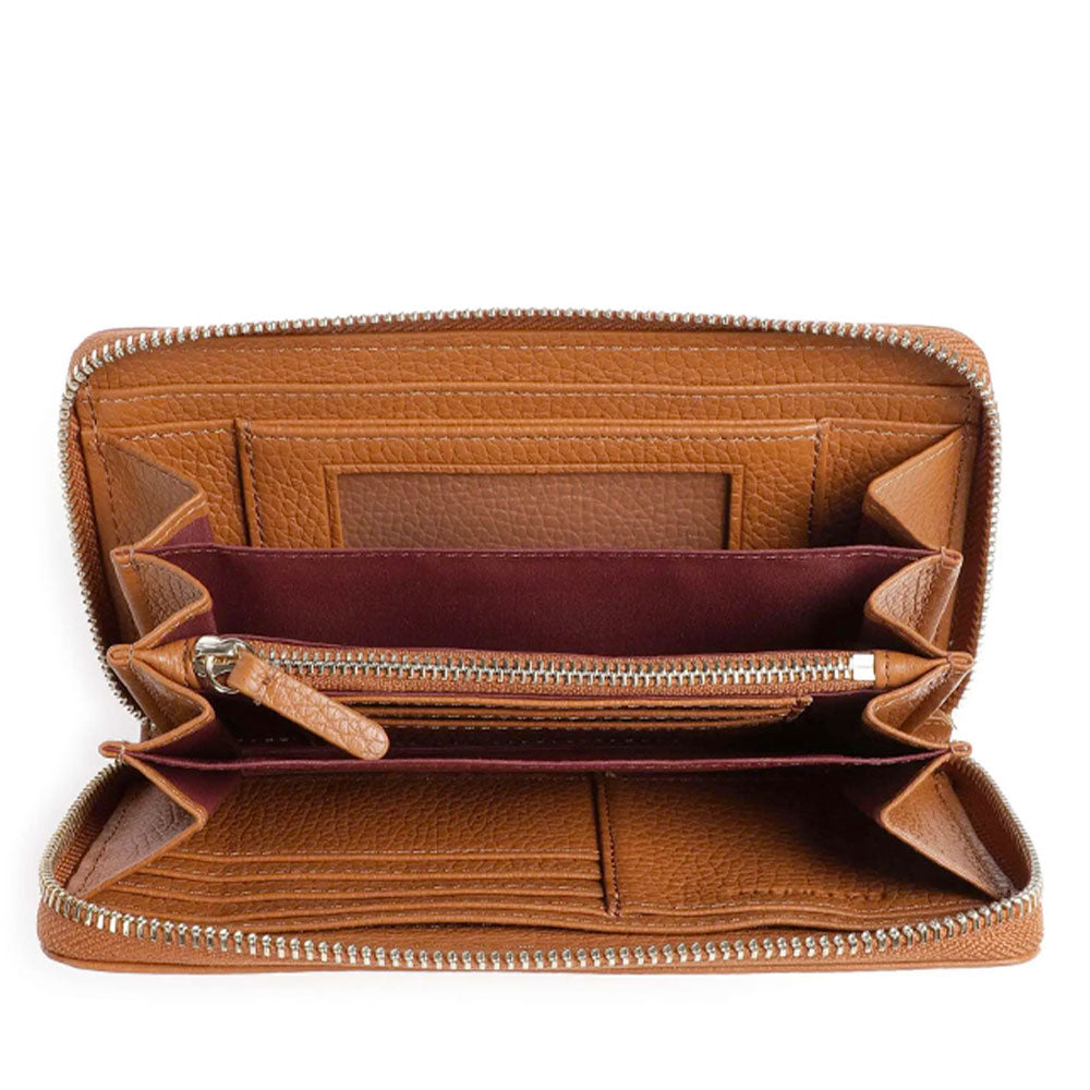 Portafoglio Donna COCCINELLE Zip Around in Pelle Cognac Linea Metallic Soft