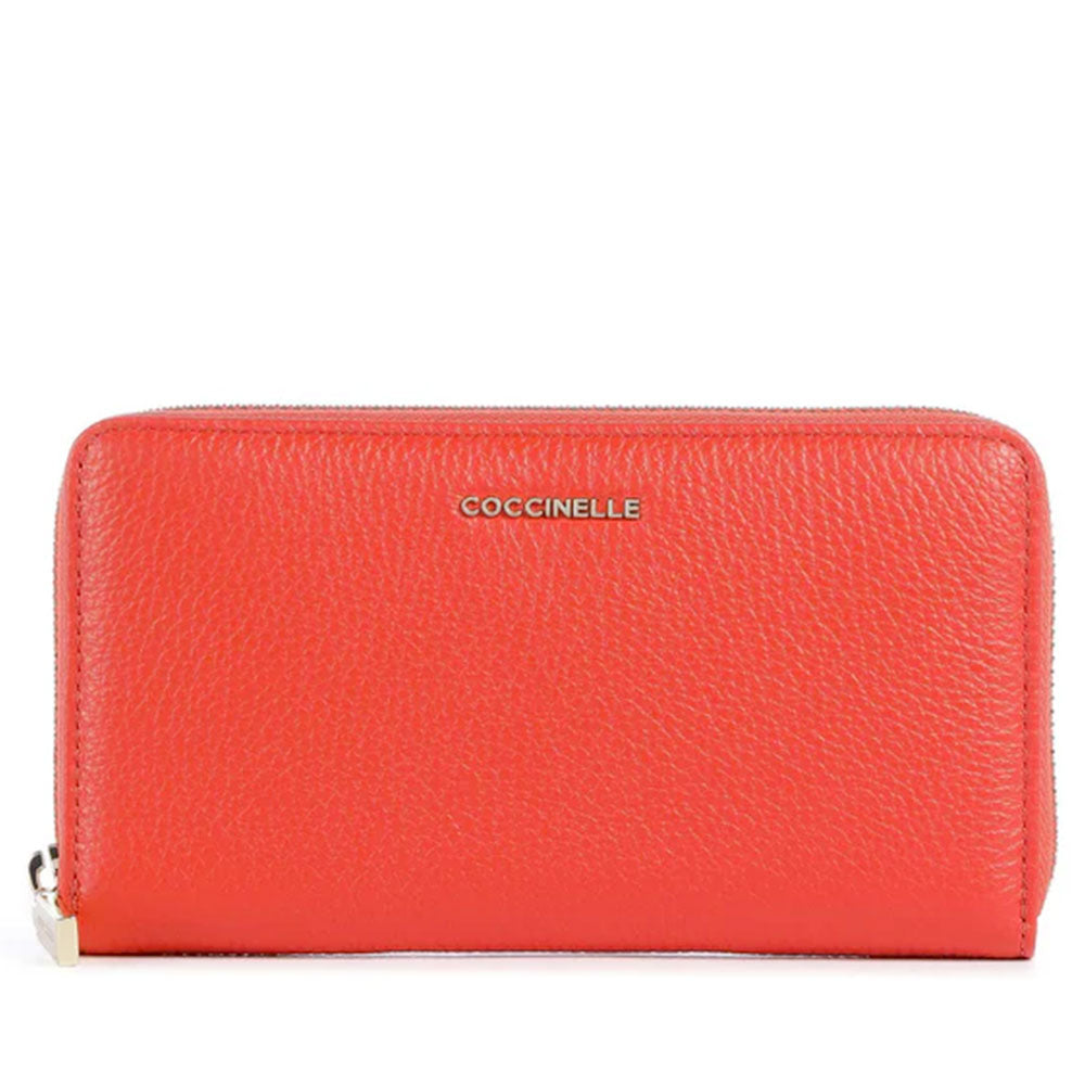 Portafoglio Donna COCCINELLE Zip Around in Pelle Gazpacho Linea Metallic Soft