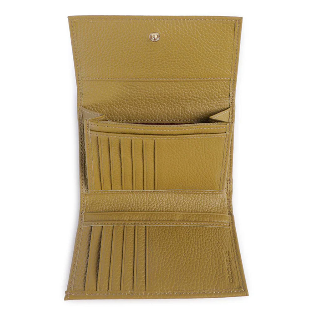 Portafoglio Piccolo COCCINELLE in Pelle Martellata Linea Metallic Soft colore Seagrass