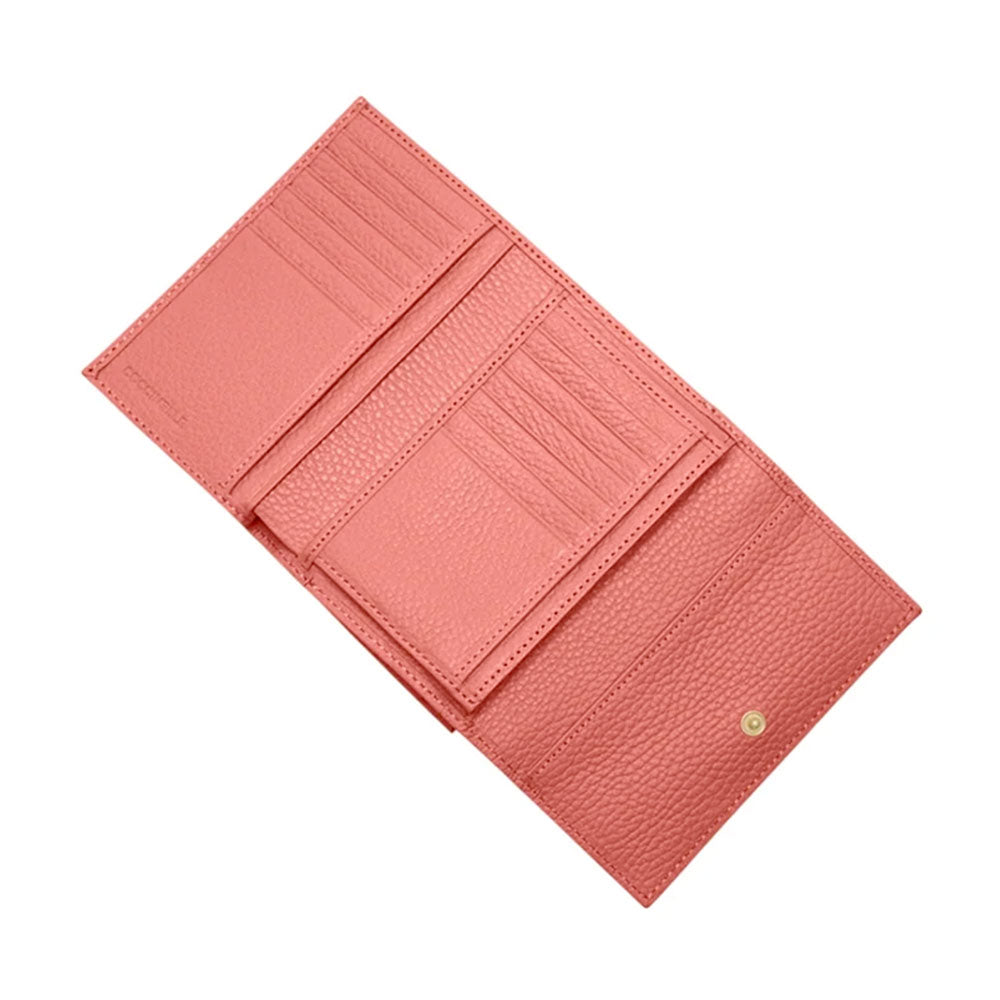 Portafoglio Piccolo COCCINELLE in Pelle Martellata Linea Metallic Soft colore Pink Clay