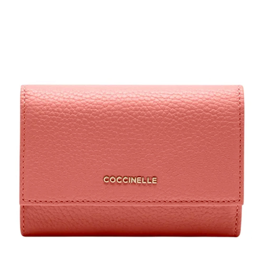 Portafoglio Piccolo COCCINELLE in Pelle Martellata Linea Metallic Soft colore Pink Clay