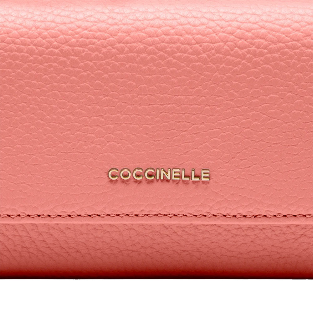 Portafoglio Piccolo COCCINELLE in Pelle Martellata Linea Metallic Soft colore Pink Clay