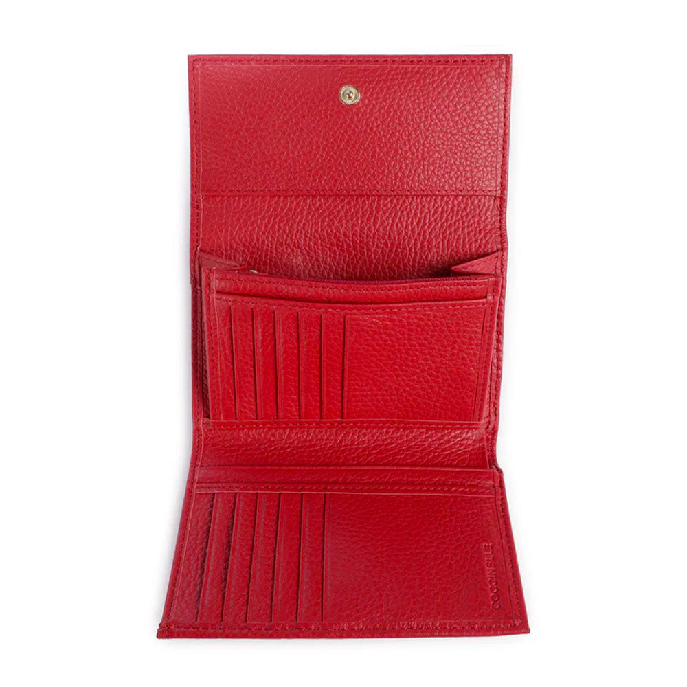 Portafoglio Piccolo COCCINELLE in Pelle Martellata Linea Metallic Soft colore Scarlet