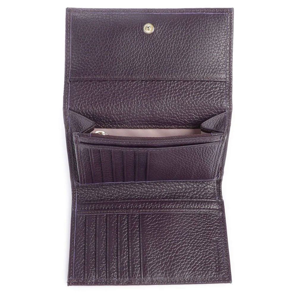Portafoglio Piccolo COCCINELLE in Pelle Martellata Linea Metallic Soft colore Prune