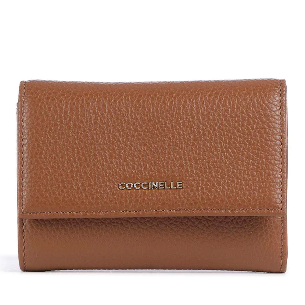 Portafoglio Piccolo COCCINELLE in Pelle Martellata Linea Metallic Soft colore Cognac