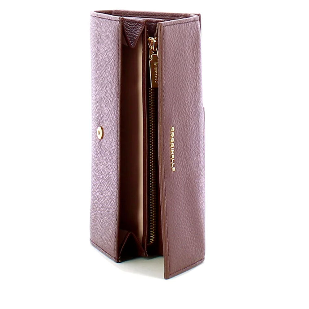 Portafoglio Grande COCCINELLE in Pelle Martellata Linea Metallic Soft colore Berry