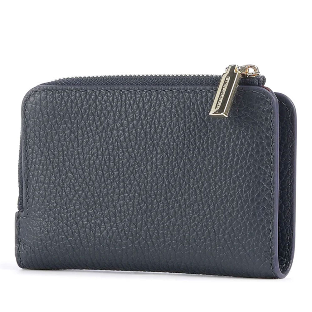 Portafoglio Donna Piatto COCCINELLE in Pelle Midnight Blue Linea Metallic Soft