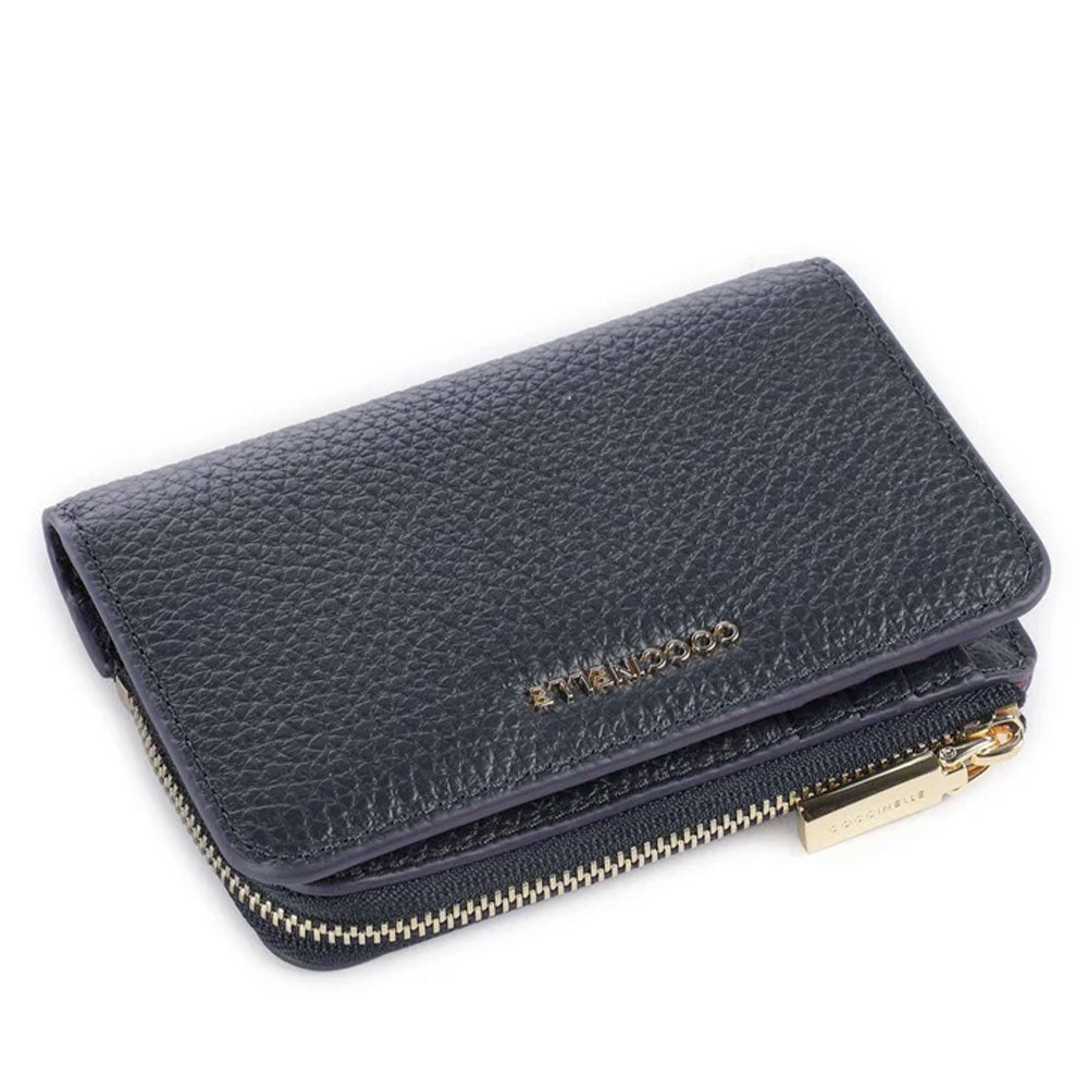 Portafoglio Donna Piatto COCCINELLE in Pelle Midnight Blue Linea Metallic Soft