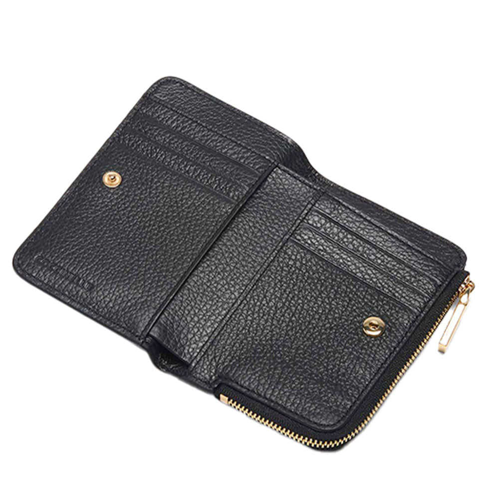 Portafoglio Donna Piatto COCCINELLE in Pelle Nera Linea Metallic Soft