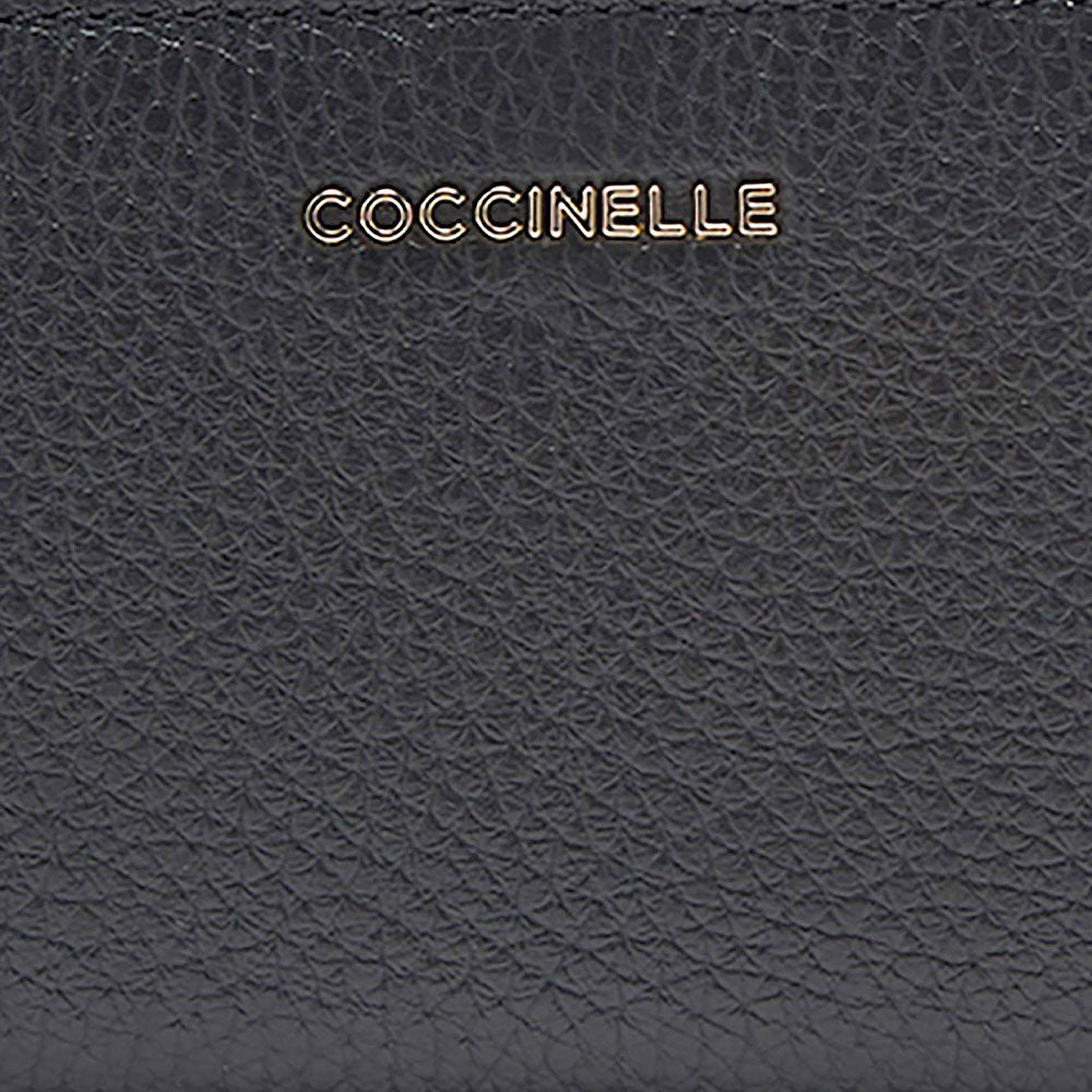 Portafoglio Donna Piatto COCCINELLE in Pelle Nera Linea Metallic Soft