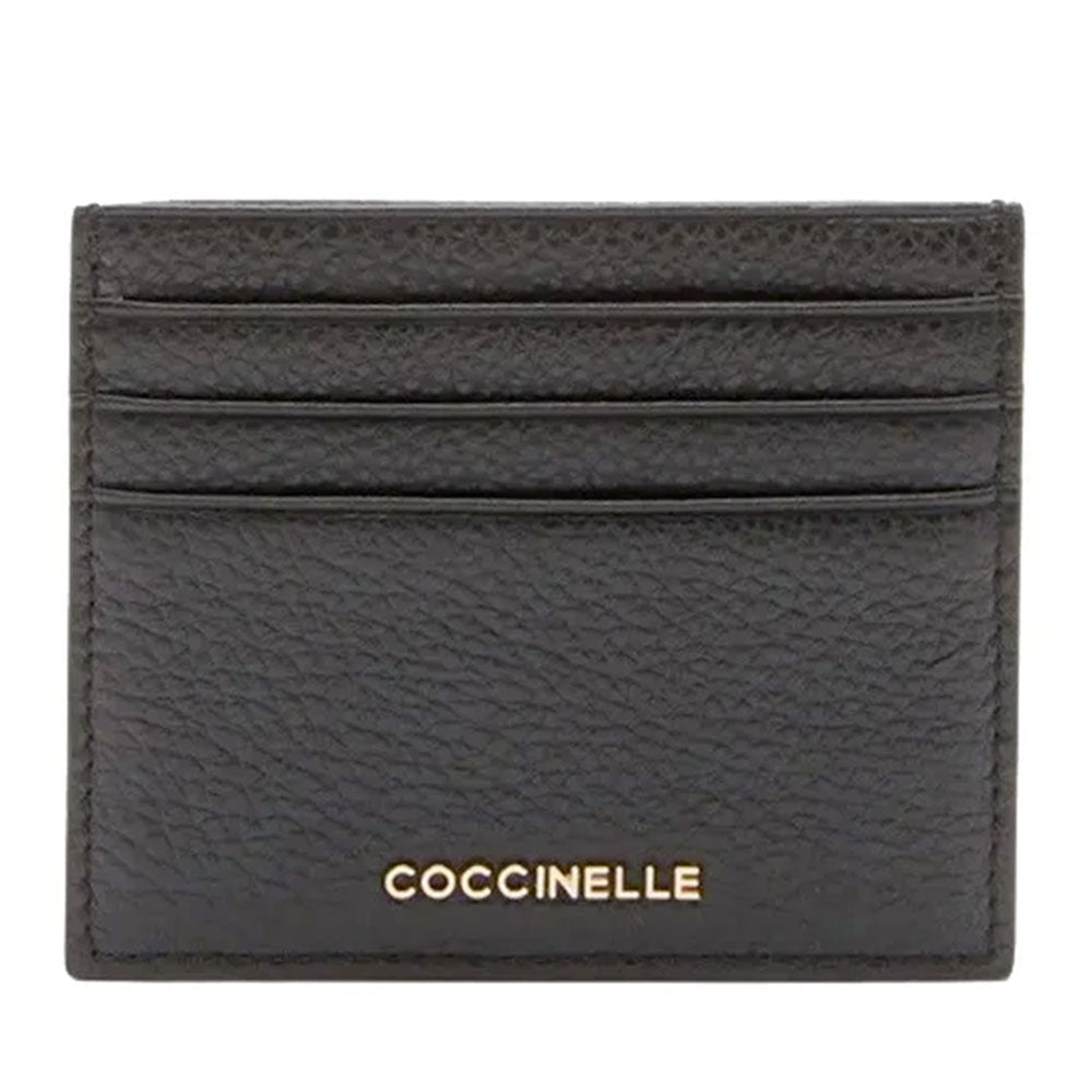 Portacarte Donna COCCINELLE in Pelle Nera Linea Metallic Soft
