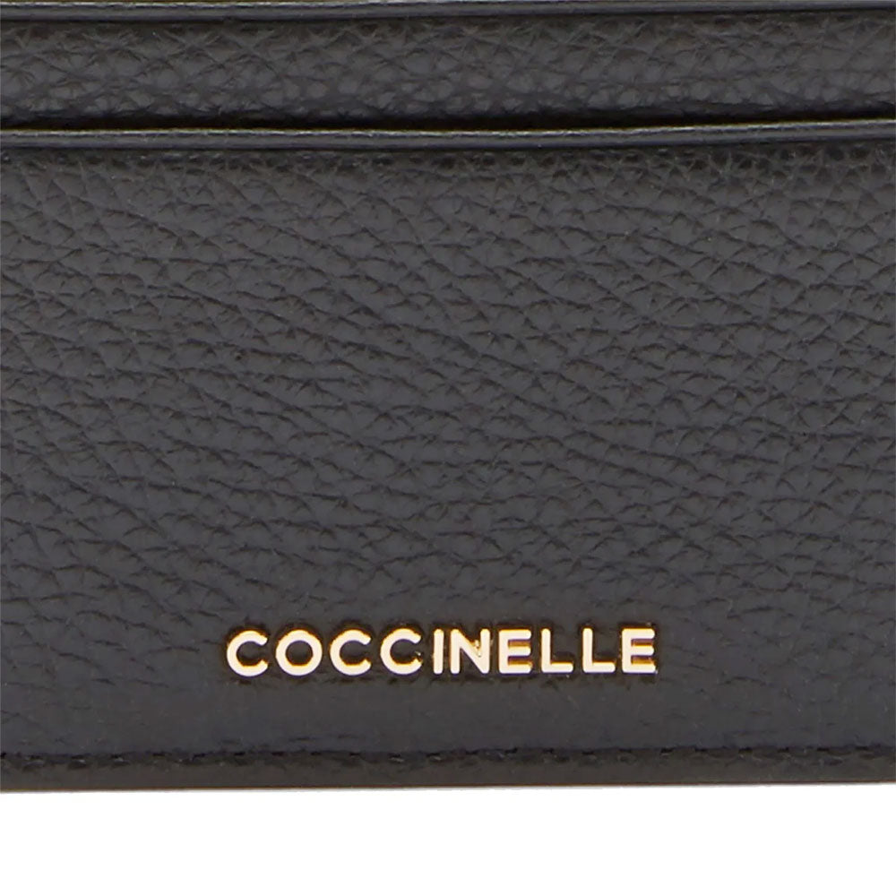 Portacarte Donna COCCINELLE in Pelle Nera Linea Metallic Soft