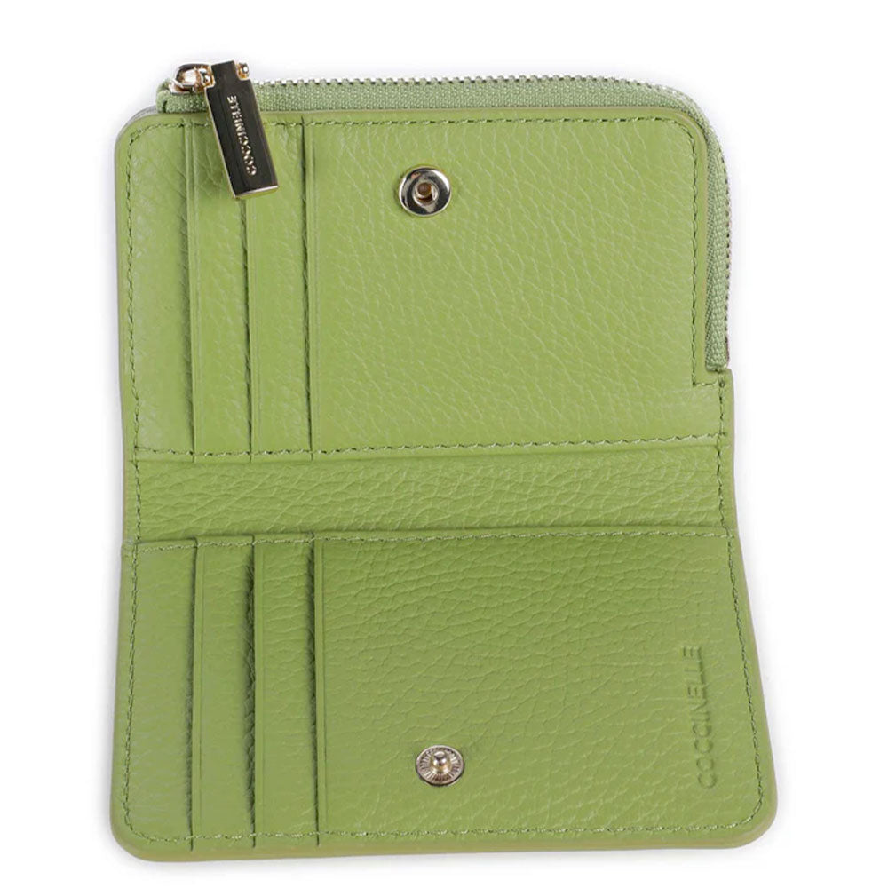 Portacarte Mini COCCINELLE in Pelle Linea Metallic Soft colore Guacamole