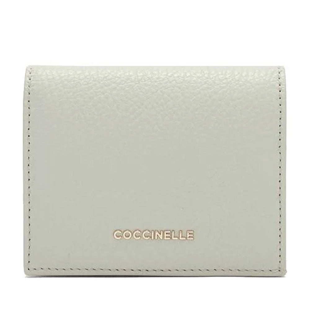 Portafoglio Donna Mini COCCINELLE in Pelle Linea Metallic Soft colore Celadon Green Chiuso con Bottone