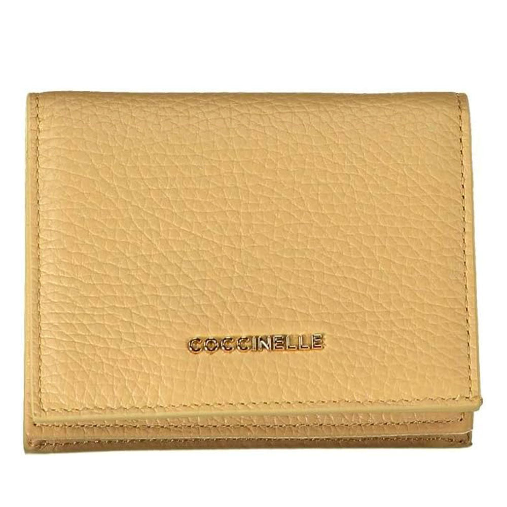 Portafoglio Donna Mini COCCINELLE in Pelle Linea Metallic Soft colore Fresh Beige Chiuso con Bottone