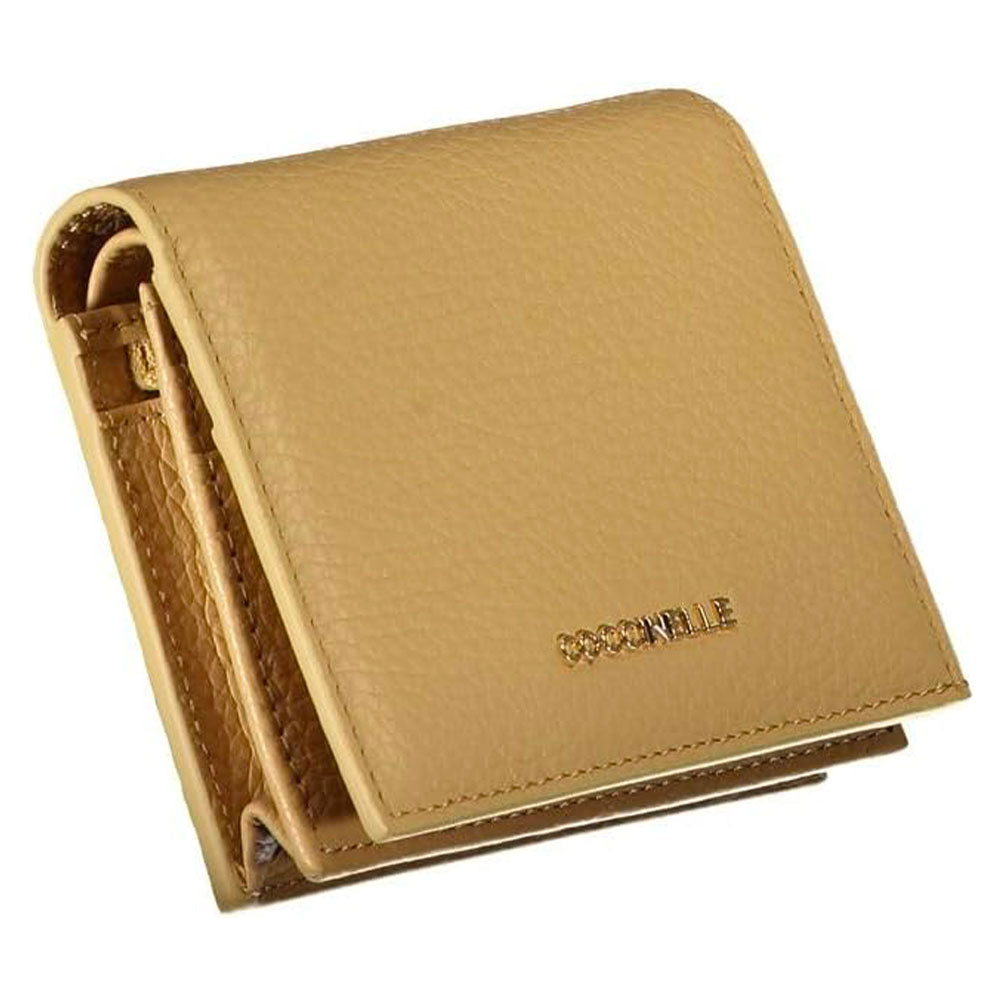 Portafoglio Donna Mini COCCINELLE in Pelle Linea Metallic Soft colore Fresh Beige Chiuso con Bottone