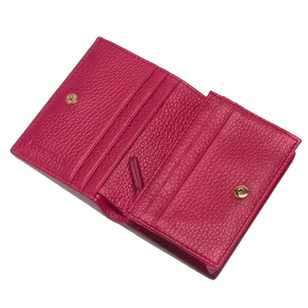 Portafoglio Donna Mini COCCINELLE in Pelle Linea Metallic Soft colore Sangria Chiuso con Bottone