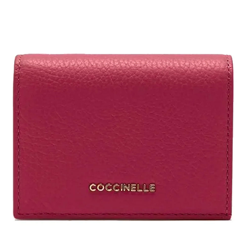 Portafoglio Donna Mini COCCINELLE in Pelle Linea Metallic Soft colore Sangria Chiuso con Bottone