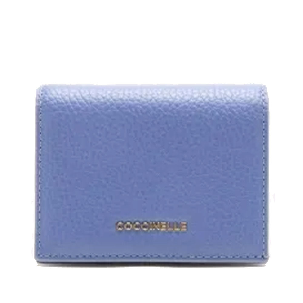 Portafoglio Donna Mini COCCINELLE in Pelle Linea Metallic Soft colore Azul Chiuso con Bottone