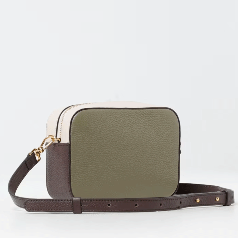 Borsa Donna a Tracolla COCCINELLE Linea Tebe Colore Laurel Green - Lambskin White - Fondant Brown