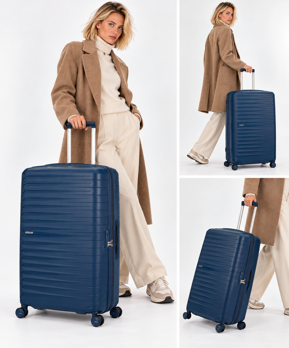 Large Hardside Expandable Suitcase 4 Wheels AMERICAN TOURISTER FastForward in Navy Blue