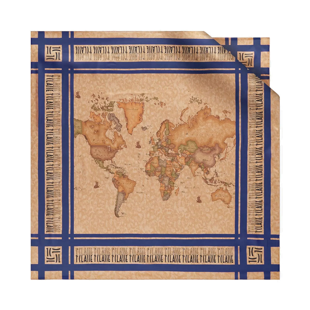 Foulard 90 x 90 cm 1A Classe Alviero Martini stampa Geo Classic con Logo in Cornice Denim F087