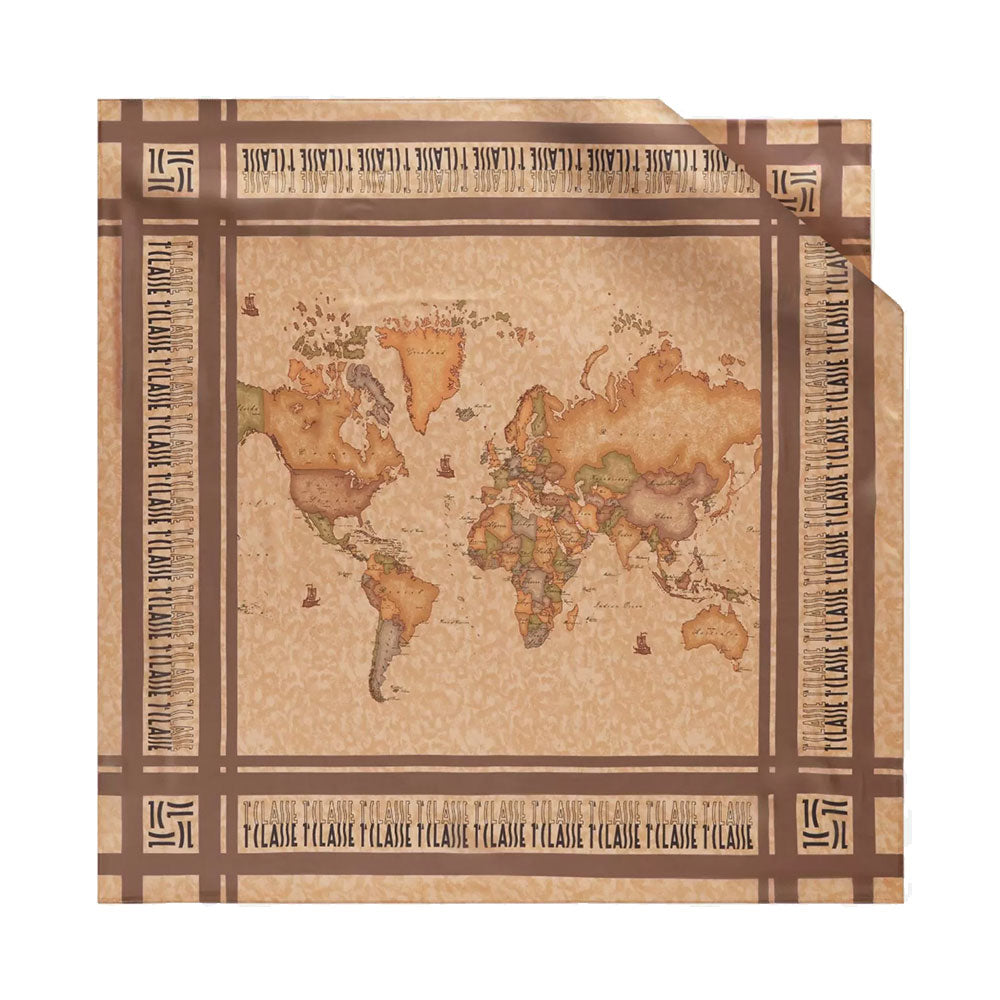 Foulard 90 x 90 cm 1A Classe Alviero Martini stampa Geo Classic con Logo in Cornice Taupe Scuro F087